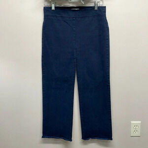 Loft made and loved Wide Leg Raw Frayed Hem Pull On Dark Wash Denim Jeans 4